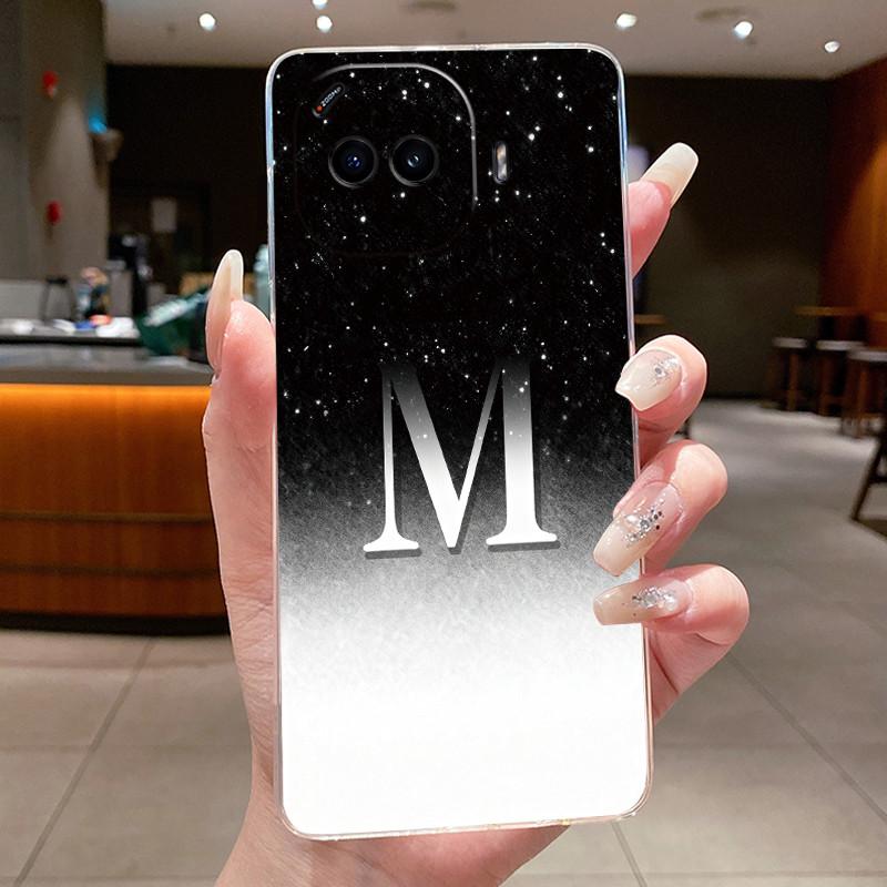 Anti-scratch Phone Case For Vivo iQOO Z11 Turbo Jelly Clear TPU Soft Casing Lucky Initial Letter With Flower Couple Shell