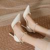 Fashion High Heeled Shoes Women's 2025 Summer with A Thin Heel and Pointed Toe A Straight Cut Lace Surface White Pearl Bridal Shoe Women