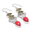 Red Coral, Citrine Gemstone 925 Sterling Silver Earring 2.36"