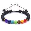 2PC Lava Rock Bracelet Set For Men Women Essential Oils Diffuser Natural Stone Bead Chain Bangle 7 Chakra Handmade Jewelry