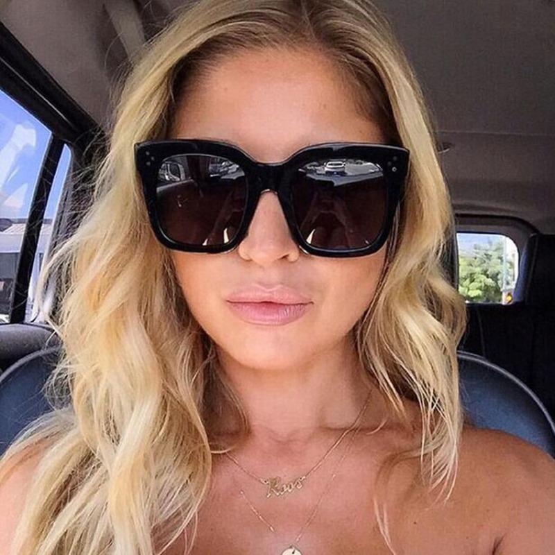 non-polarized Square Oversized Sunglasses Woman Fashion Black Gradient Vintage Rivet Sun Glasses Female Outdoor Shades Driver