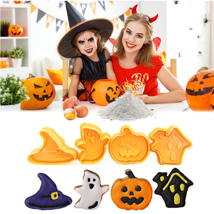 4-piece Halloween Cookie Mold Set, Diy Cake Decoration Baking Mold Set Cookie Fondant Cutting Mold