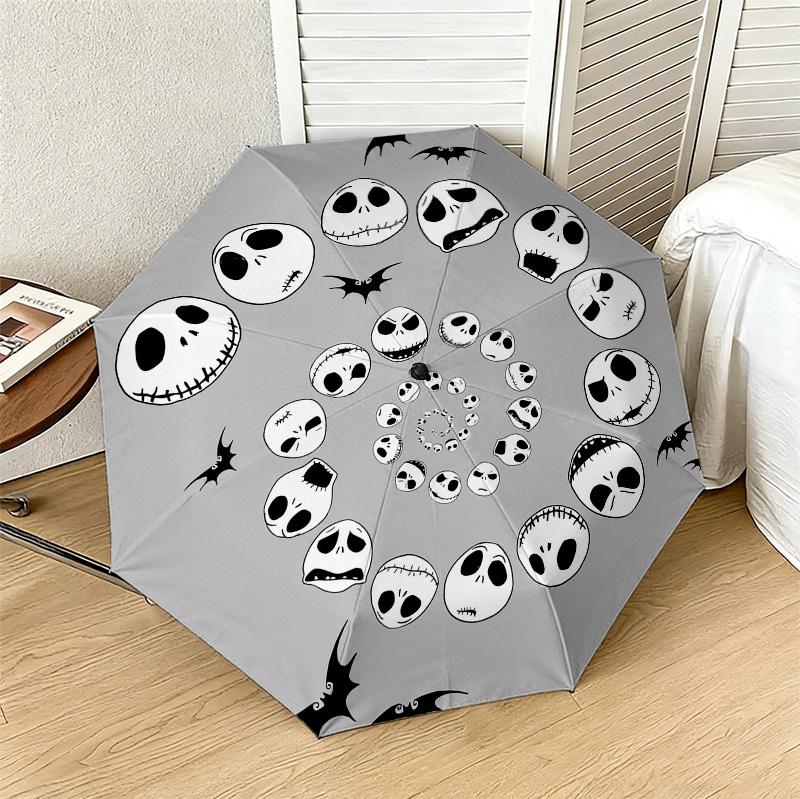 Nightmare Before Christmas 8 Ribs 3Fold Black Glue Uv Protection Umbrella Sun Protection Rainproof Compact Folding Umbrella For Travel Daily Use C9244