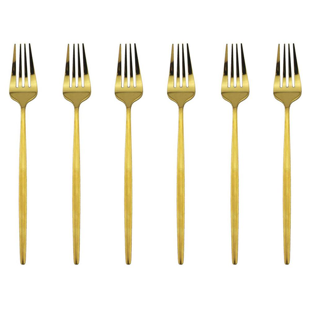6 Pcs Silvere/Golden Flatware 8.2 Inch Stainless Steel Dinner Fork  Camping Dinnerware Set Tableware Eating Utensils