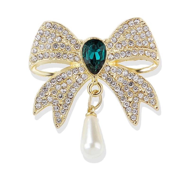 Vintage Light Luxury Rhinestone Bow Brooches Women Clothing Coat Jewelry Accessries Gifts