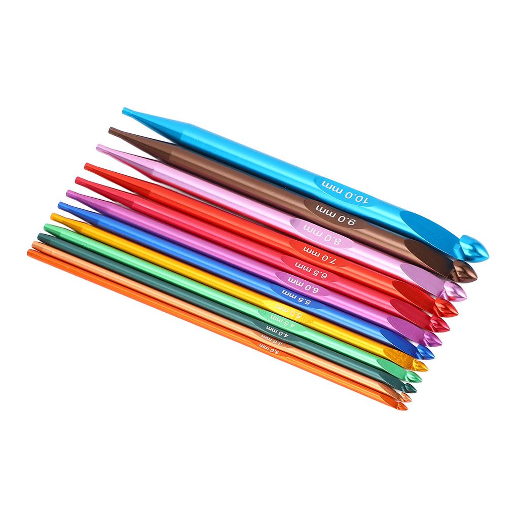 12 Pcs Tunisian Crochet Hook Set Colorful Interchangeable Aluminum Stainless Steel Knitting Hook with PU Bag