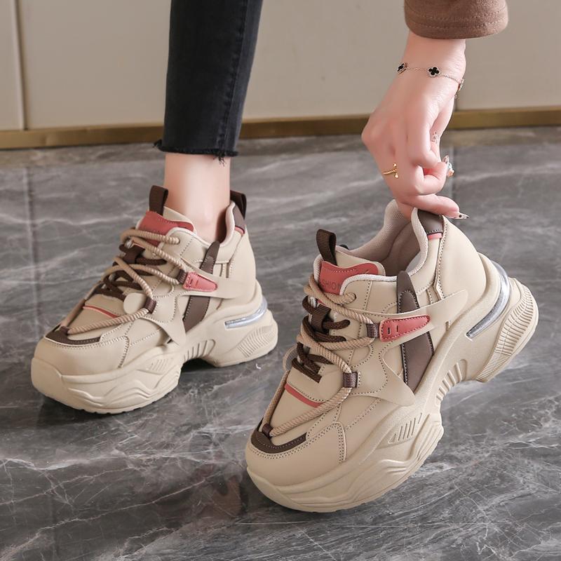 Modne Białe Grube Sneakersy Damskie 2025 Wiosna Antypoślizgowe Buty Sportowe na Platformie dla Kobiet Gruba Podeszwa Sznurowane Wulkanizowane Buty