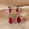 Two Tier Teardrop Halo Dangle Stud Earrings Multi Color Option Women Wedding Formal Drop Ear Jewelry