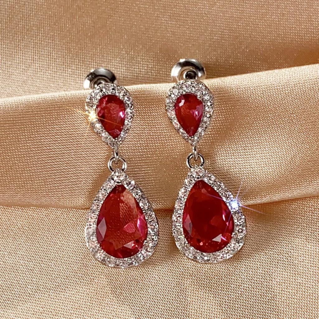 Two Tier Teardrop Halo Dangle Stud Earrings Multi Color Option Women Wedding Formal Drop Ear Jewelry