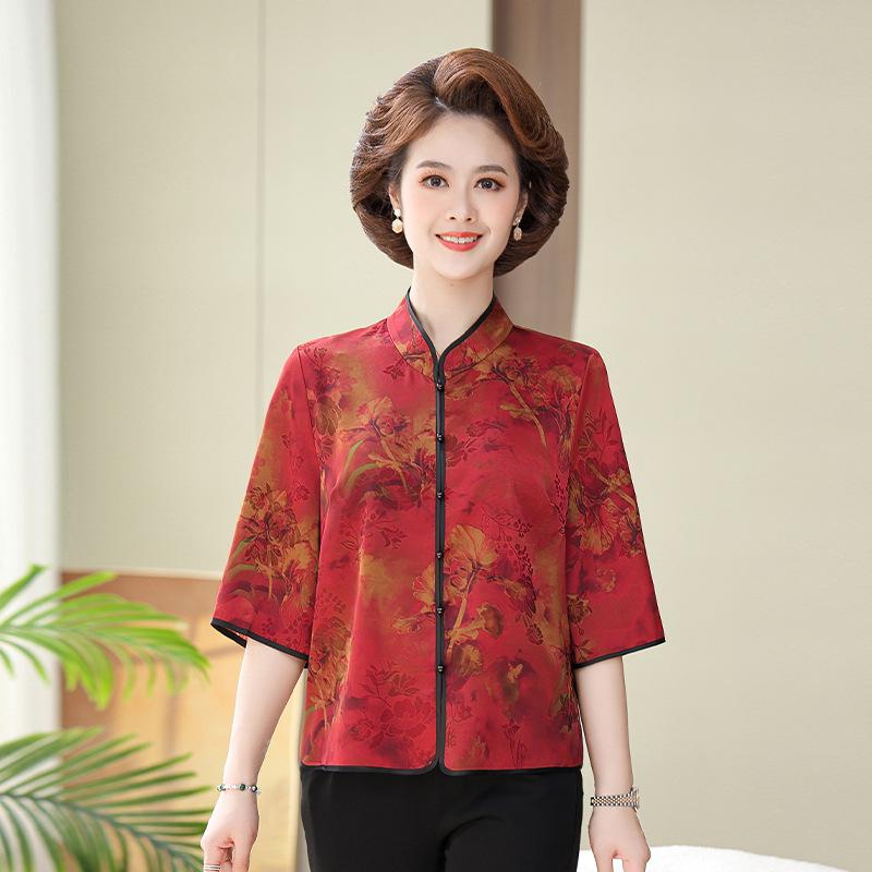 Xiangyunsha Chinese Style Silk Blouse - Mother's Day Edition, Women's Three-Quarter Sleeve, Summer Top in Genuine Mulberry Silk.