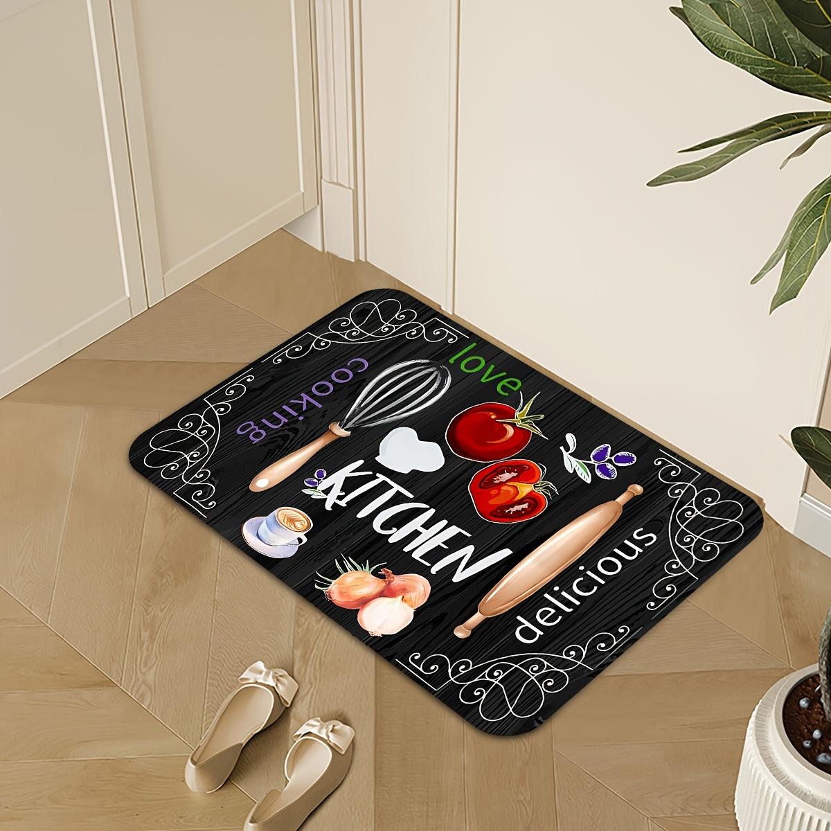 

Kitchen Cutlery Print Doormat Modern Illustration Style Soft Non-Slip Entryway Rug Tomato Coffee Design Vintage American Carpet 40x60cm