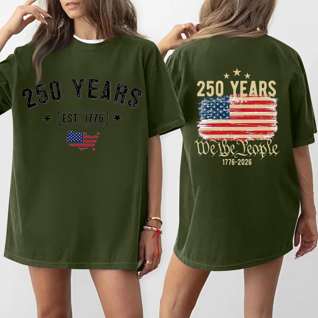Women's Casual Independence Day 250 Anniversary Printed T-shirt Round Neck Pullover Short Sleeve Top