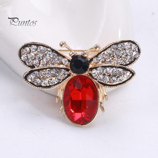 Cute Rhinestones Faux Gem Brooch Pin Bee Shape Suit Lapel Shawl Scarf Badge Wear-resistant Faux Silk Buckle Fashion Accessories