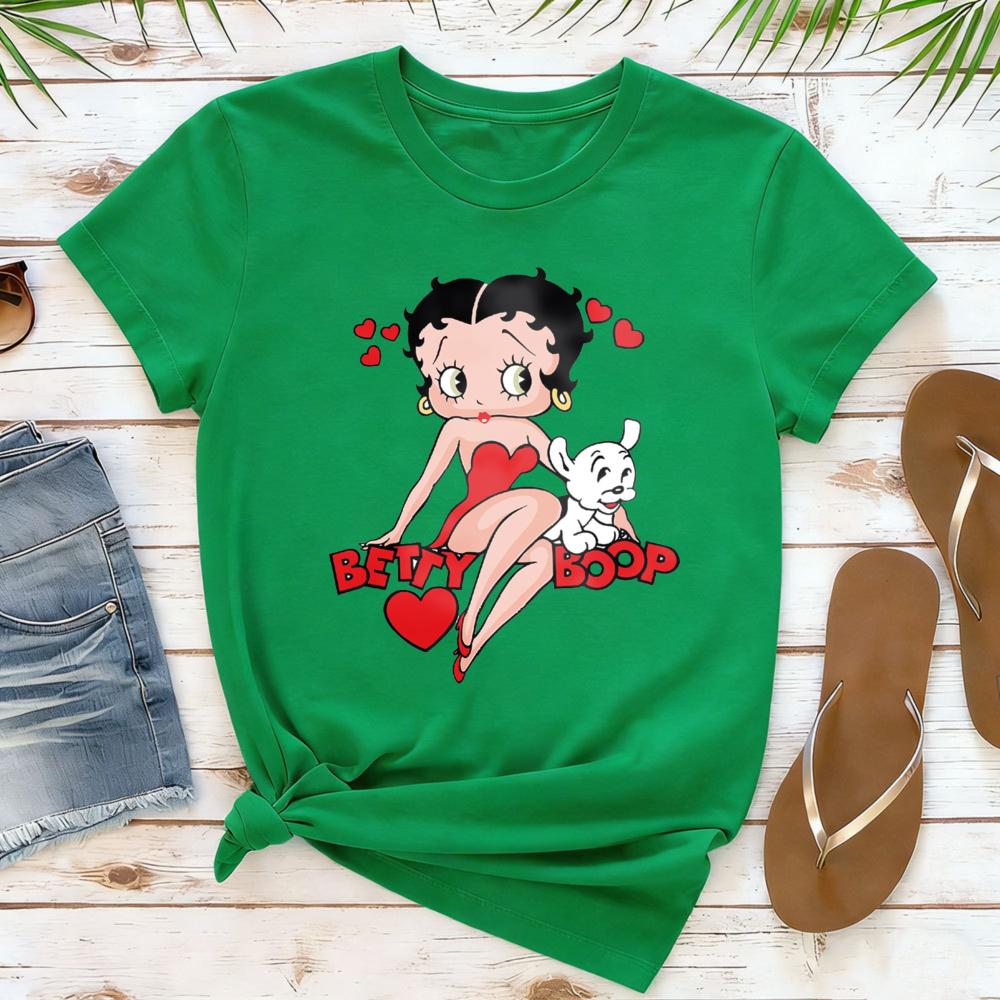 Classic Red Dress Betty Boop Theme Series Printed TShirt Betty Boop Collector Casual Daily Outfit Retro Style Women Cotton Tops
