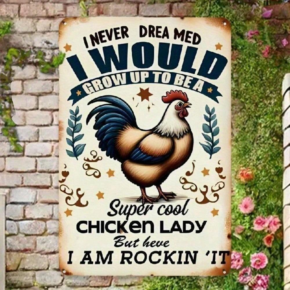 Iron Chicken Wall Art - Vintage Metal Rooster Sign for Farmhouse & Kitchen Decor, Rustic Tin Chicken Coop Garden Decor, Funny Co