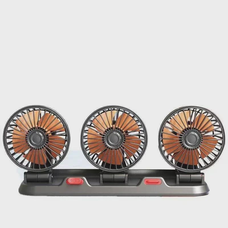 Powerful Silent 3-Head USB Car Fan, 24V for Trucks, 12V for Vans
