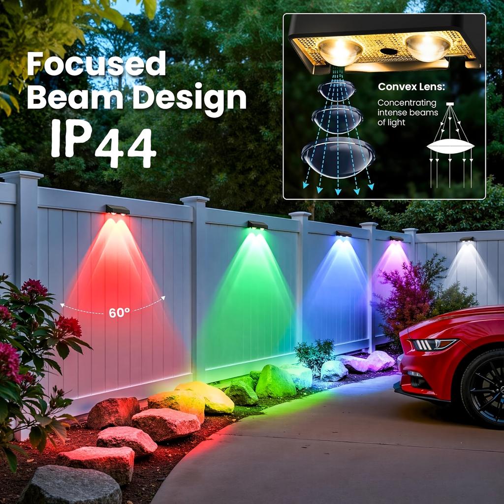Solar Deck Lights Outdoor Waterproof RGB Color Changing Fence Step Lamp Solar Powered  for Patio Stairs Garden Balcony