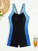 Women's European & American Style Boyshort Racerback Swimsuit - Sporty, Slimming One-Piece for Surfing and Swimming.