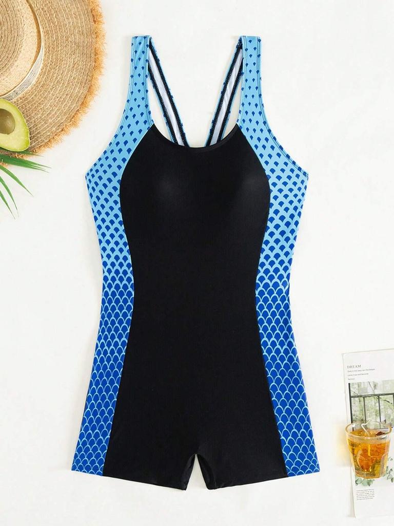 Women's European & American Style Boyshort Racerback Swimsuit - Sporty, Slimming One-Piece for Surfing and Swimming.