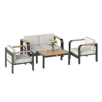 Garden Furniture Set Aluminum Seating Group for 4 People Water-Repellent Extra Deep with 2-Seater Sofa 2 Armchairs Side Table