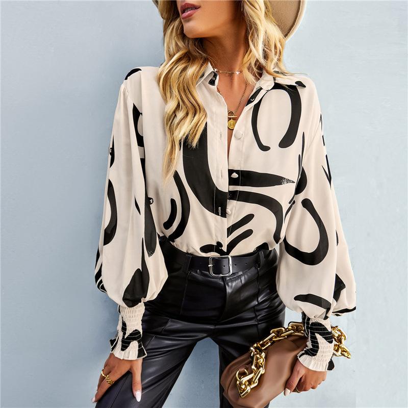 Spring and Autumn Women's New Fashion Printed Versatile Casual Long Sleeve Shirt