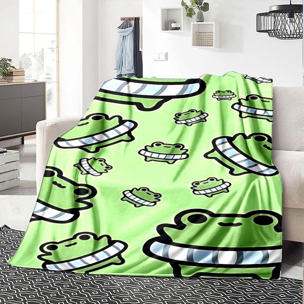 1pc Frog Green Throw Blanket Soft Flannel, Cozy All Season Polyester Perfect for Home, Office