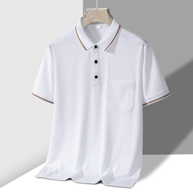 Polo Mens Tshirt for Dady Short Sleeve Turn Down Collar Business Anti-wrinkle Real Pocket Design Polo Shirt Man