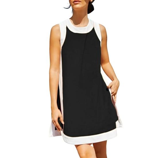 Two Piece Set for Women Summer Boho Color Block Outfits Sleeveless Crewneck Side Slit Mini Dress Casual Lounge Short Sets