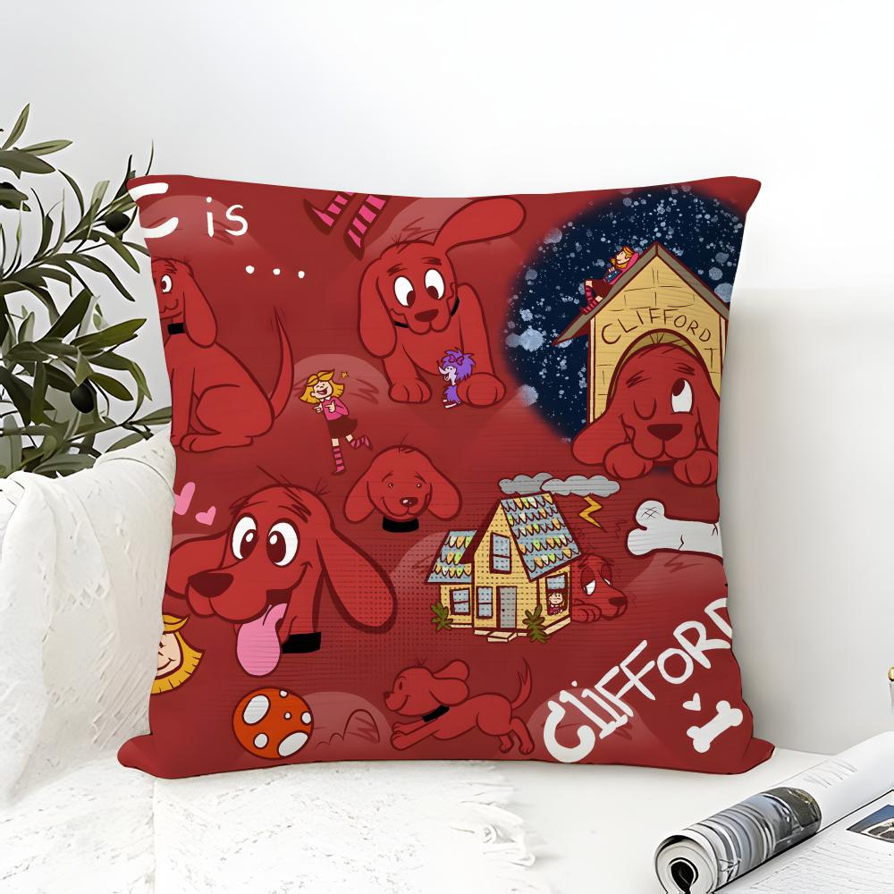 Federa Cuscino Tessuto Cotone Lino Quadrata Cerniera Federa Cuscino Decorazione Casa Soggiorno Fumetto Cartone Animato C-Clifford Il Grande Cane Rosso 1