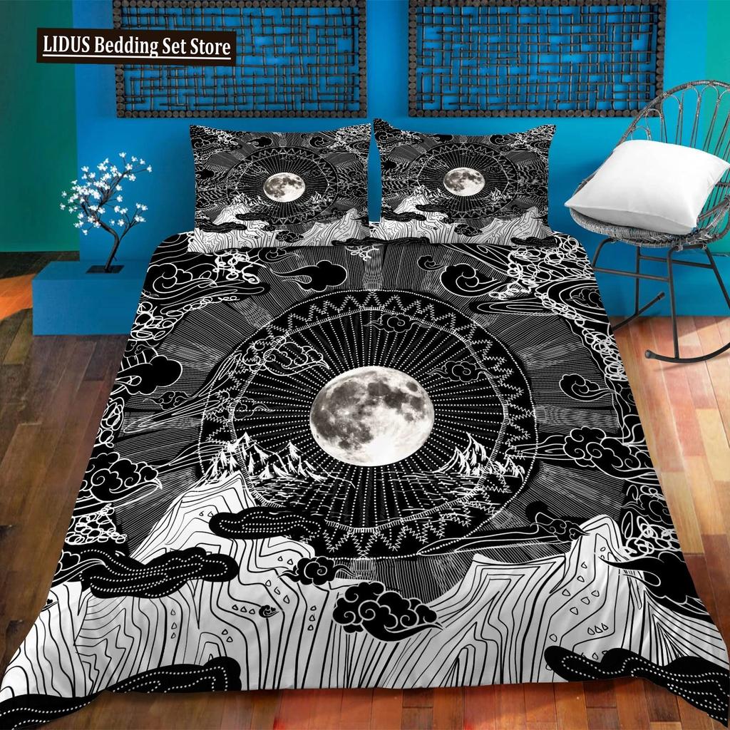 Zestaw poszwy na kołdrę Złote Słońce i Księżyc Boho Tajemniczy Kolor Dekoracja Domu Zestaw Pościeli Dorośli Prezenty Z Zamkiem Błyskawicznym Dekoracyjny Pokrowiec na Kołdrę
