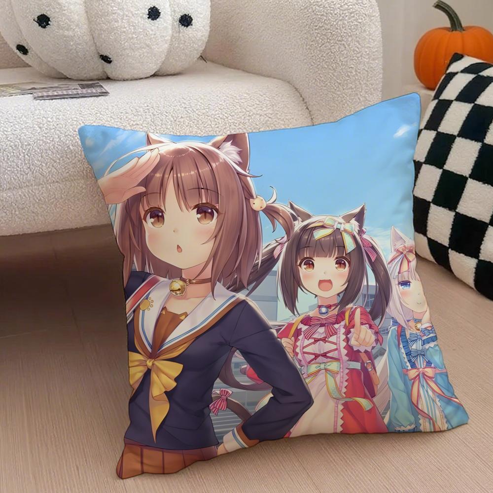 Cute Japanese Visual Novel Anime NNekopara Cushion Cover Throw Pillow Cover Hidden Button Durable Polyester Chair Cushion