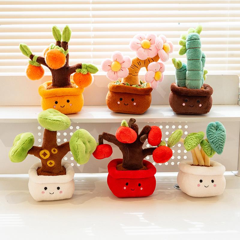 Simulated Potted Apple & Persimmon Tree Plush Ornament