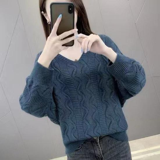 

QICED Короткий тонкий свитер Женская сетчатая рубашка Блузка с V-образным вырезом Свободный трикотаж для ранней весны Женские свитера Uniform size