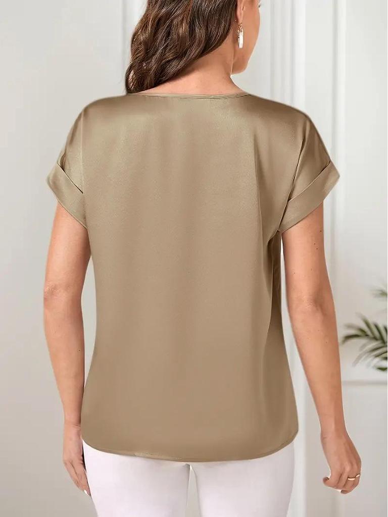 2025 Women's Summer Glossy Solid Color Short Sleeve Loose T-shirt