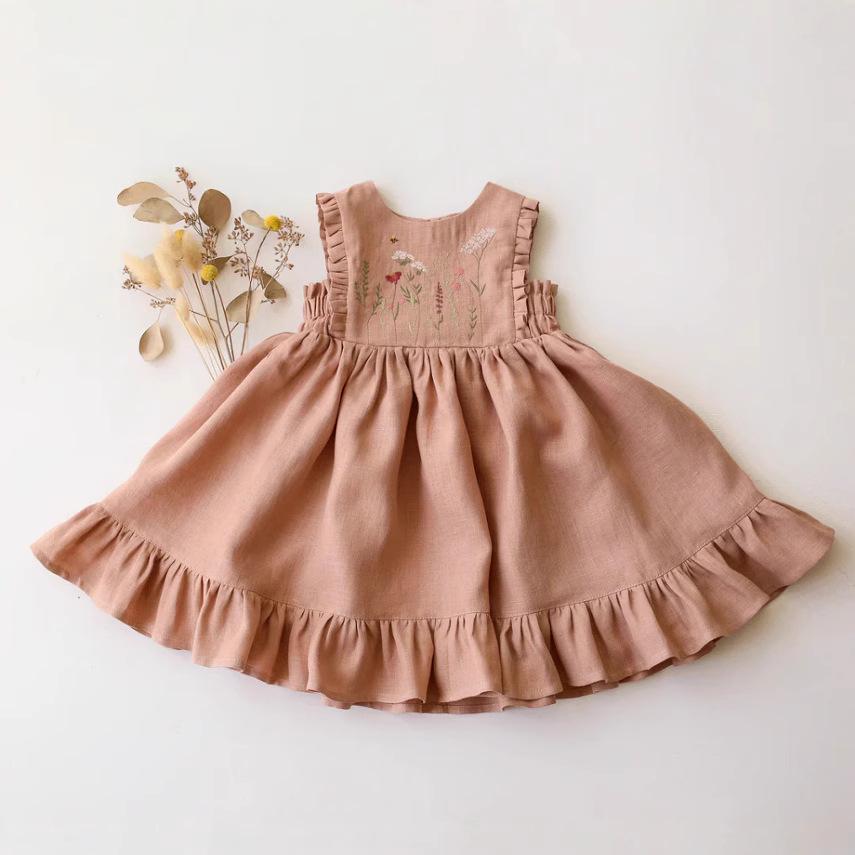 

Girls Summer Pastoral Style Ruffled Sleeve Embroidered Floral Dress 90cm=18-24m