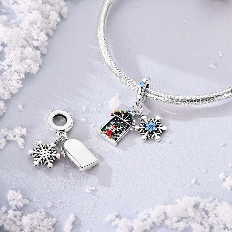 Charm 925 Silver Charms Pendant Santa Claus Christmas Tee Beads Fit Original Bracelet Necklace Charms Jewelry Gift