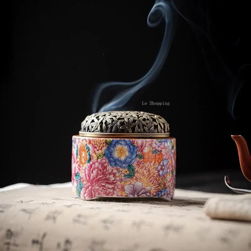 Ceramic Incense Burner Incense Holder House Indoor Desktop Decoration Creative A Hundred Flowers Bloom Enamel Incense Censer