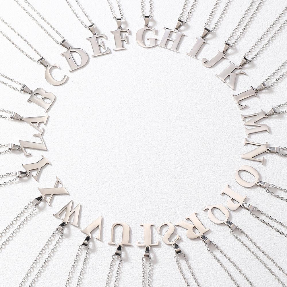 Polished Stainless Steel Alphabet Necklace - Women's Daily Wear Clavicle Chain