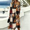 Women's Stylish Halloween Print Long Sleeve V-Neck Casual Dress with Pockets