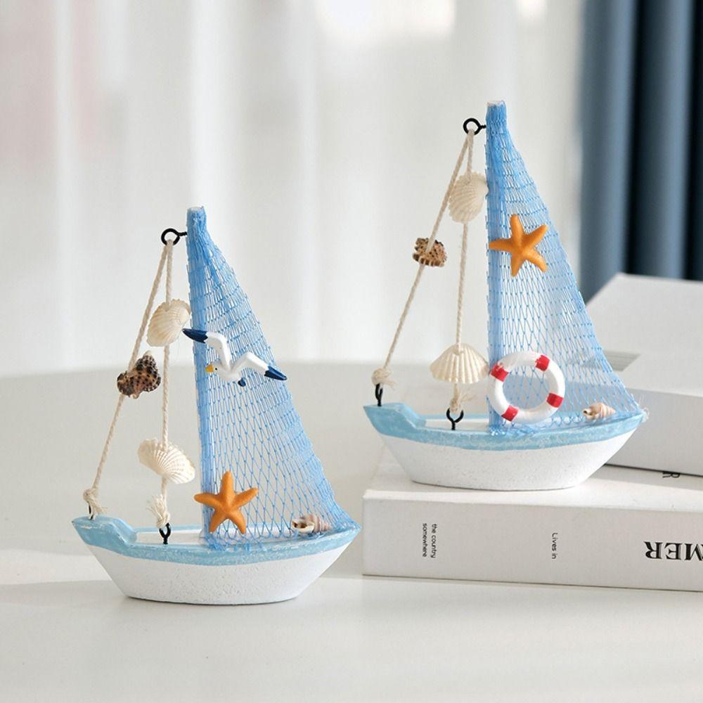 Mediterranean Style Sailing Boat Model Handmade Nautical Decor Miniature Sailboat Party Decoration