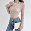 Herbst Elegant Hohe Taille Slim Fit Langarm Stricktop Damen Bluse Basisschicht