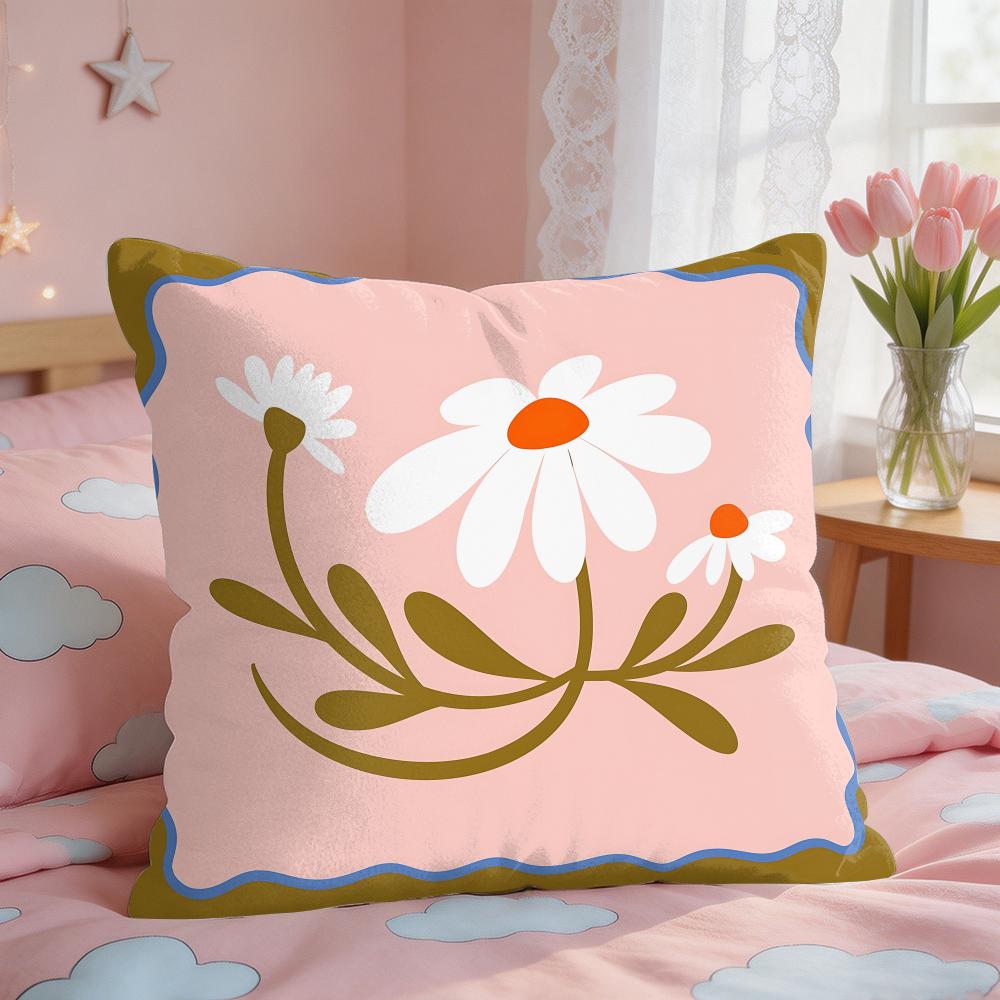 Flower Ins Simple Art Cushion Cover Silky Short Plush Invisible Zipper Dustproof Sofa Pillow Case For Home Decor