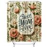 Elegant 'Best Mom Ever' Floral Design Waterproof Shower Curtain for Modern Bathroom Decor, Stylish and Durable