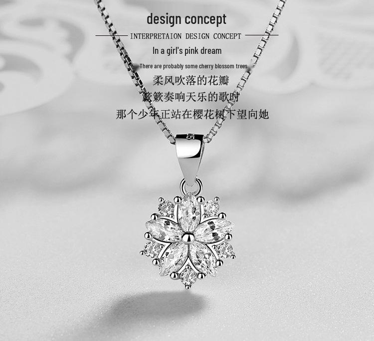 925 Silver Cherry Blossom Pendant Necklace - Simple, Versatile Clavicle Chain for Women, Ideal Birthday Gift