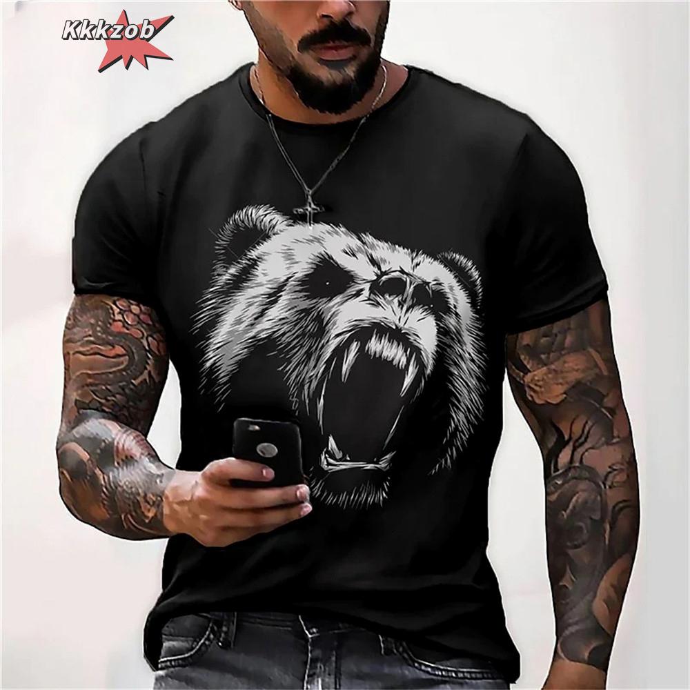 Fierce Tiger Animal Pattern Men's T-Shirts Short Sleeve 3D Animal Printed Trend Street Tee Oversized T Shirt Men Clothing Tops