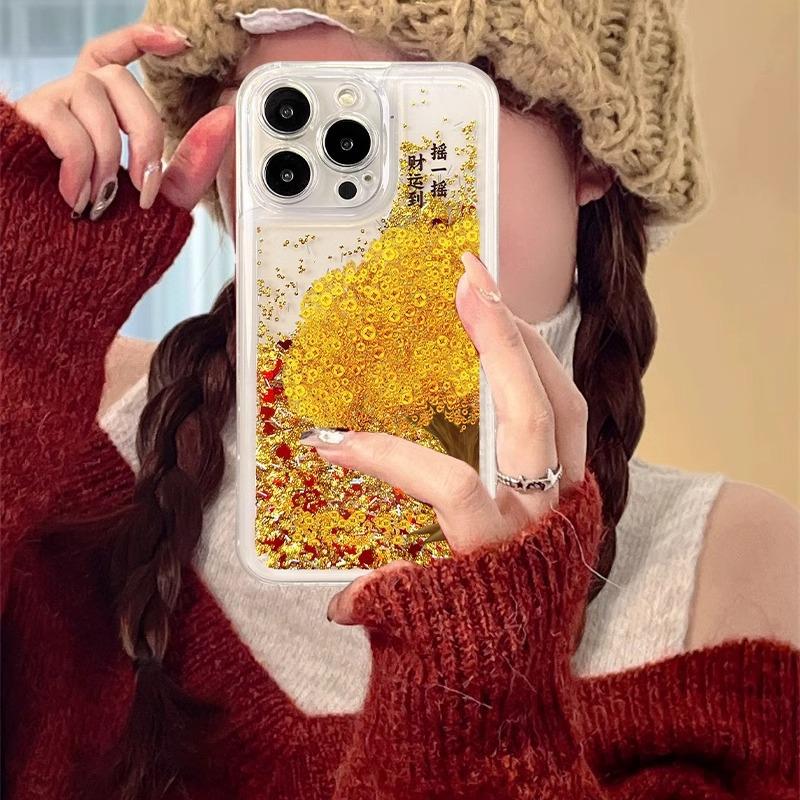 Shake Money Tree Fließsandhülle für Apple 16pro Handyhülle für IPhone 15/14 Premium Sense 13p Glück 12/11