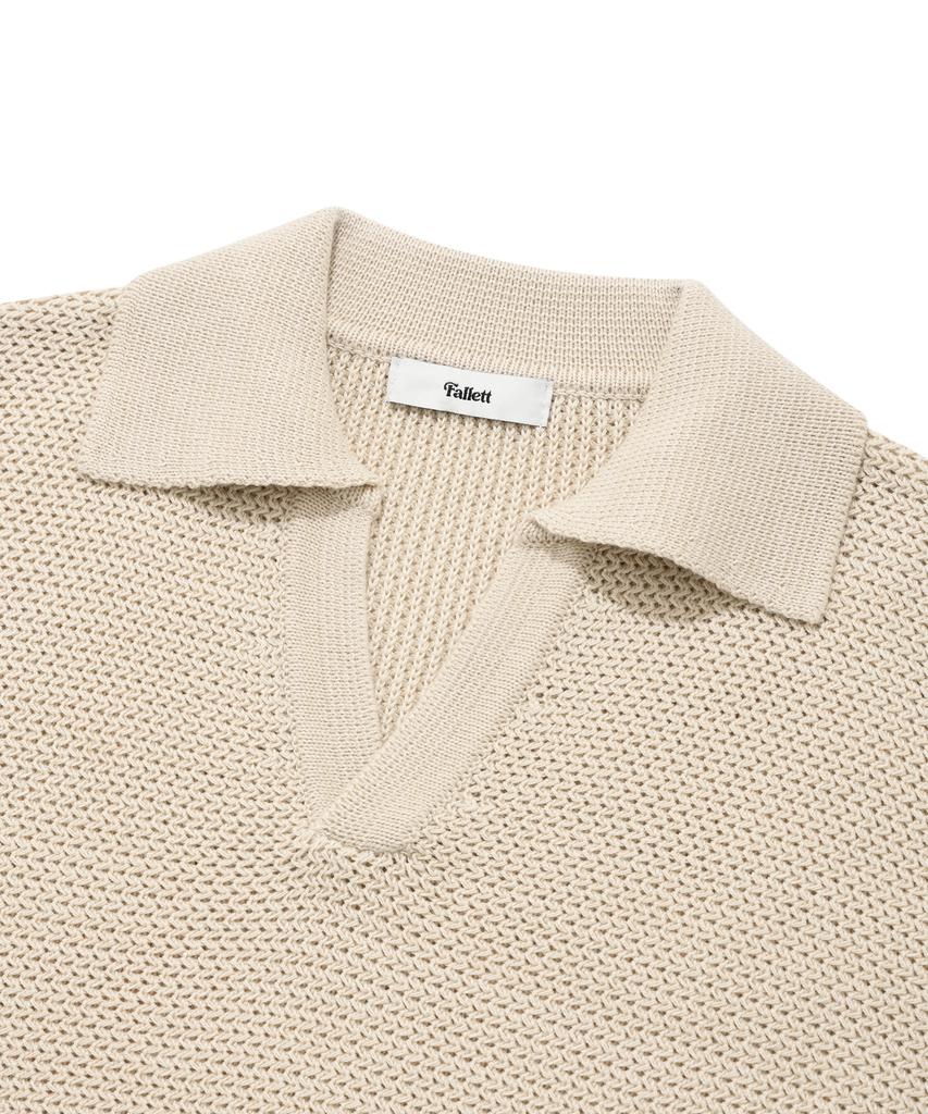 FALLETT V-Neck Collared Knit Light Beige