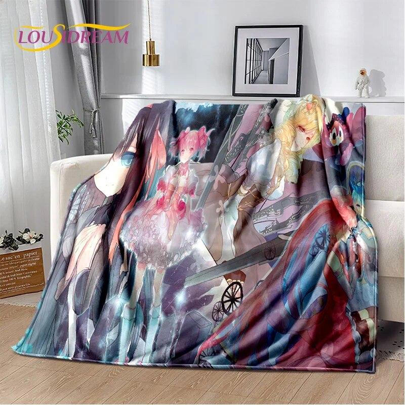 3D süße Puella Magi Madoka Magica Cartoon-Decke, weiche Überwurfdecke für Zuhause, Schlafzimmer, Bett, Sofa, Picknick, Reise, Decke für Kinder