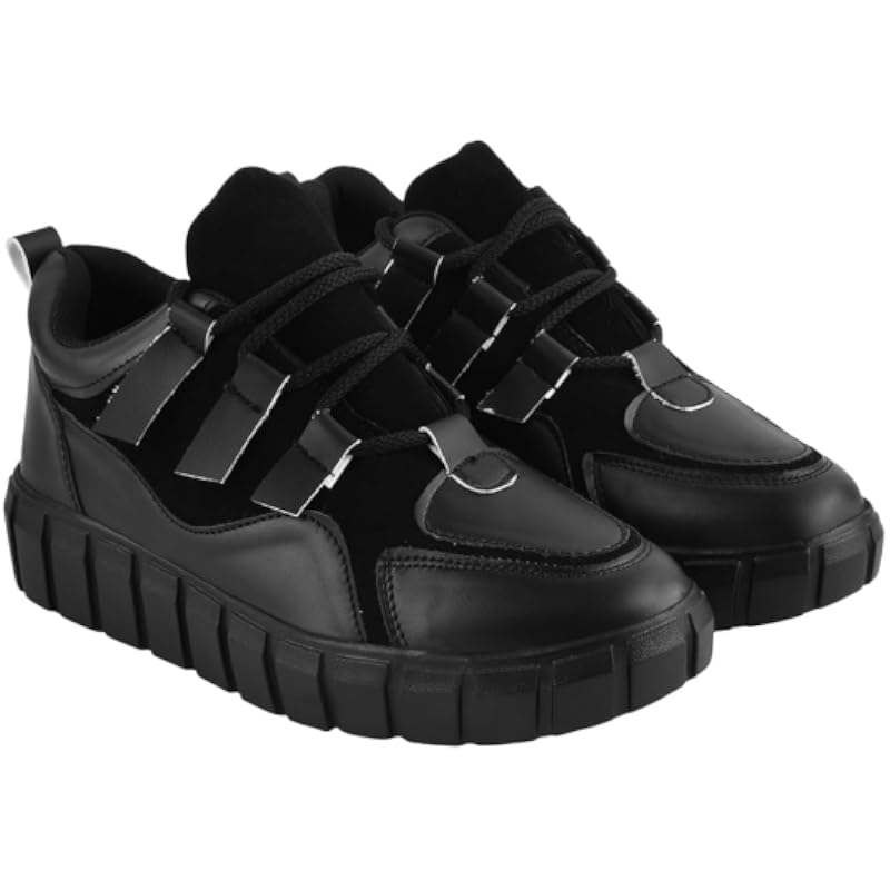 Shoetopia Stylish Lace-Up Black Colored Sneakers For Women & Girls /Uk8