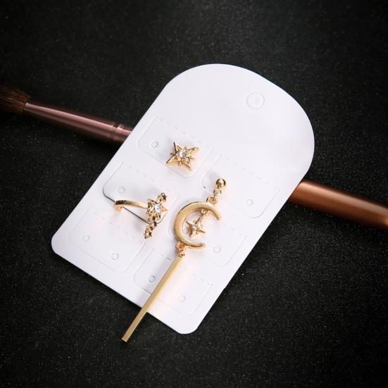 3Pcs Women Rhinestone Star Moon Bar Fashion Ear Studs Earrings Set Party Jewelry